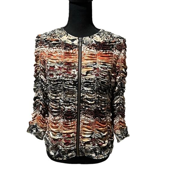 Chico's Women's Animal Snakeskin Print Ruched Full Zip Blouse Sz 0 - Picture 1 of 8